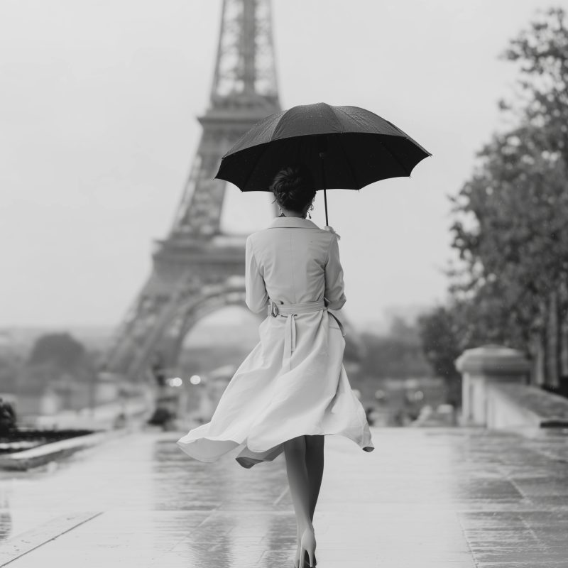 0215 Girl in Trenchcoat Eiffel Tower Paris