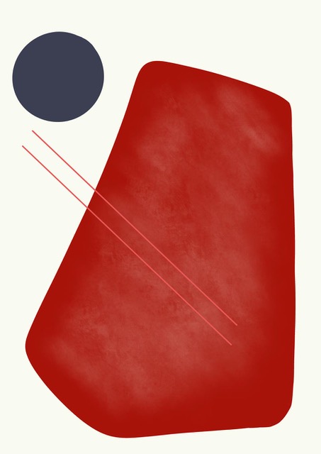 Red & Navy Organic Shapes Abstract